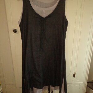 AVATAR CLOTHING Boho Gauze Double-Layer Sleeveless Midi Dress M Black/Lavender
